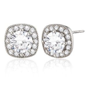 Zaxie Cushion Cut CZ Halo Stud Earrings